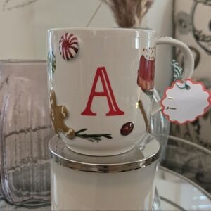 NWT Anthropologie Monogram Holiday Mug "A"